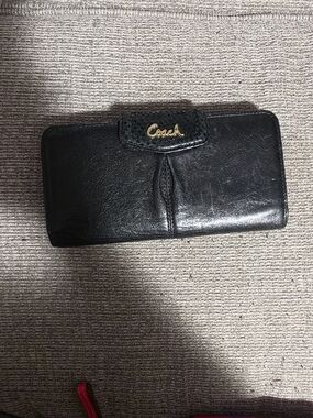Coach Black Leather Wallet with Gold Logo